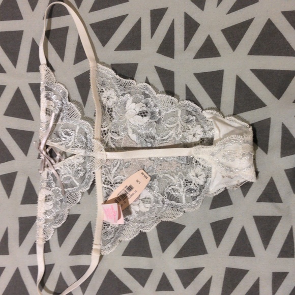 Victoria's Secret Very Sexy Push-Up Bra & V-String set, Silver Lace and Gems,NWT - Picture 7 of 8